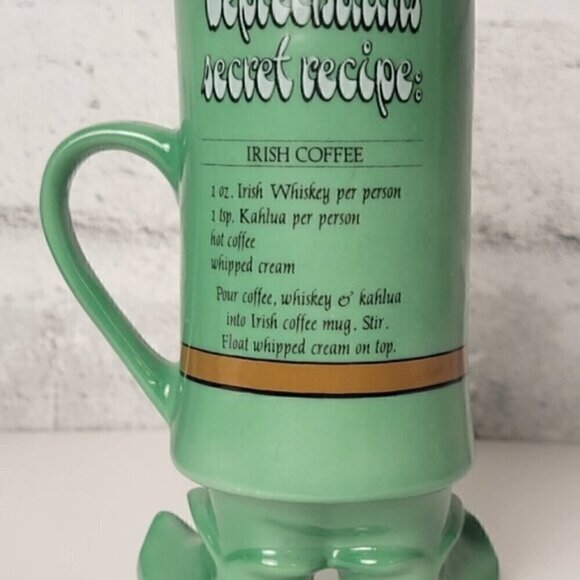 VINTAGE MCM Green Irish Coffee Mug With Feet. Leprechaun Secret Recipe - Picture 4 of 6